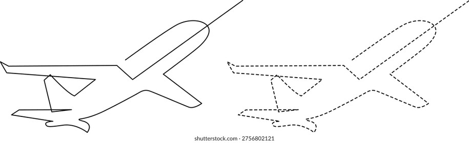 The image shows two side-by-side diagrams of aircraft. The left diagram depicts a conventional aircraft with a fuselage, wings, tail, and separate tail assembly. The right diagram illustrates a conceptual flying wing design, where the aircraft lacks a traditional fuselage and tail, relying solely on the wing structure for lift and control. The flying wing design is shown with dashed lines to distinguish it from the conventional aircraft.