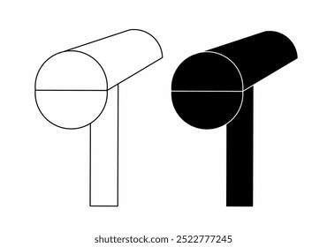 La Imagen muestra dos ilustraciones esquemáticas lado a lado de un objeto cilíndrico con una cara redonda, posiblemente parecida a un buzón. Uno es rayado, y el otro es negro sólido.