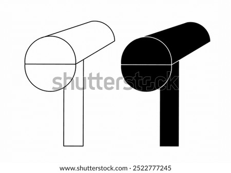 The image shows two side-by-side schematic illustrations of a cylindrical object with a round face, possibly resembling a mailbox. One is striped, and the other is solid black.