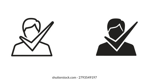 The image shows two simple line drawings of people standing upright with their arms crossed over their neckties. The figure on the left is depicted in white, while the figure on the right is in black, highlighting a visual contrast between the two.