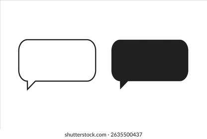 The image shows two speech bubbles. One is white with a black outline, and the other is solid black. Both are in the shape of a rounded rectangle with a small triangle pointing downwards.