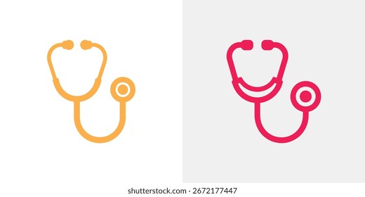 The image shows two stethoscope icons, one orange on a white background and another red on gray, representing medical healthcare and diagnostic tools.