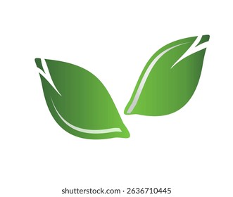 The image shows two stylized green leaves with white accents, symbolizing nature, freshness, or eco-friendliness.
