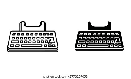 The image shows two stylized keyboard illustrations side by side. The keyboard on the left is depicted in a classic mechanical design with a detached spacebar and a retro aesthetic. The keyboard on the right is shown in a modern, sleek design with a filled-in spacebar and a more contemporary look, both rendered in black and white.