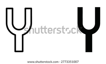 The image shows two tuning fork illustrations side by side. The tuning fork on the left is depicted with an outline only, showing its empty structure. The tuning fork on the right is filled in solid black, highlighting its complete form and shape. Both illustrations are minimalistic and rendered in a stark contrast of black and white.