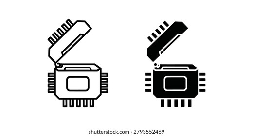 The image shows two types of integrated circuit packages. On the left is a depiction of a quad flat package (QFP) with its lid open, revealing the internal structure. On the right is a ball grid array (BGA) package, also with its lid open, highlighting the array of connection points underneath.
