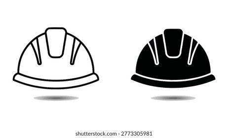 The image shows two types of protective headgear used in construction and industrial environments. On the left is a traditional hard hat with a plain design, while on the right is a high-visibility hard hat with reflective stripes for enhanced visibility in low-light conditions or busy work sites.