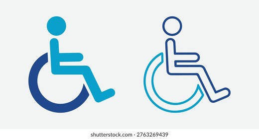 The image shows two universally recognized symbols for accessibility. The symbol on the left is a stylized figure in a wheelchair with a blue color gradient, commonly used to indicate accessible parking spaces. The symbol on the right is a white outline of a person in a wheelchair, typically used to indicate accessible facilities or entrances. Both symbols are essential for promoting inclusivity and accessibility for individuals with disabilities.
