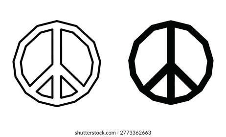 The image shows two variations of the peace symbol. The symbol on the left features a thinner outline with a more geometric, angular internal structure. The symbol on the right has a thicker outline and smoother, more rounded internal lines. Both symbols are set against a plain background.