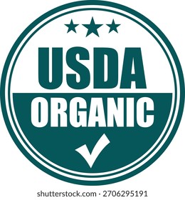 The image shows a USDA organic certification seal with three stars and a checkmark.