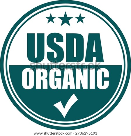 The image shows a USDA organic certification seal with three stars and a checkmark.