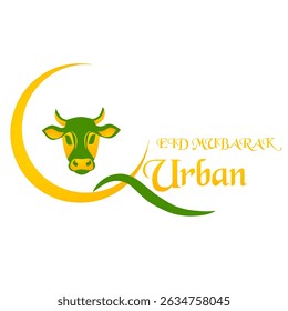 The image shows a white cow's head with brown ears and curved horns, drawn with simple black lines. Below it, the text "Eid Al-Adha" is written. The design is minimalist and modern, focusing on the ce