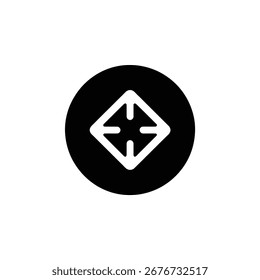 The image shows a white diamond shape with crosshairs inside a black circle, set against a plain white background, isolated with clear, distinct contrast.