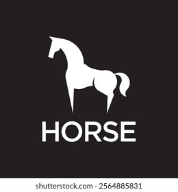 The image shows a white silhouette of a horse on a black background with the word "HORSE" written below it in bold white letters.