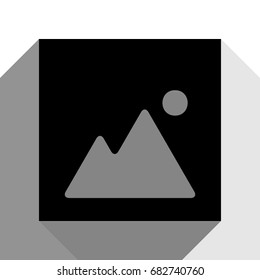 Image sign illustration. Vector. Black icon with two flat gray shadows on white background.