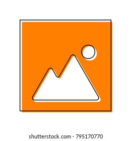 Image sign illustration. Vector. Black line icon with shifted flat orange filled icon on white background. Isolated.