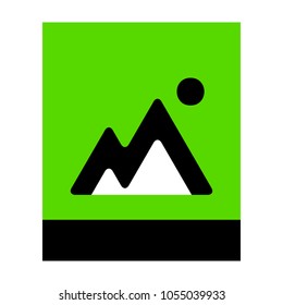 Image sign illustration. Vector. Green 3d icon with black side on white background. Isolated.