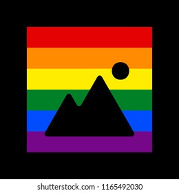 Image sign illustration. Vector. Icon with colors of LGBT flag at black background.