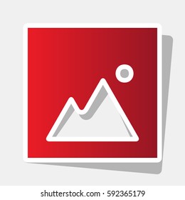 Image sign illustration. Vector. New year reddish icon with outside stroke and gray shadow on light gray background.
