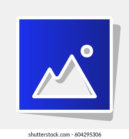 Image sign illustration. Vector. New year bluish icon with outside stroke and gray shadow on light gray background.