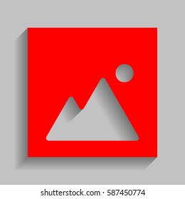Image sign illustration. Vector. Red icon with soft shadow on gray background.