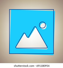 Image sign illustration. Vector. Sky blue icon with defected blue contour on beige background.