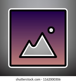 Image sign illustration. Vector. Violet gradient icon with black and white linear edges at gray background.