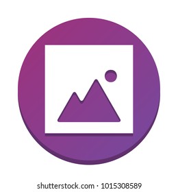 Image sign illustration. Vector. White icon with flat shadow on purpureus circle at white background. Isolated.