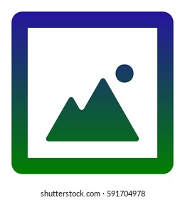 Image sign illustration. Vector. White icon at green-blue gradient square with rounded corners on white background. Isolated.