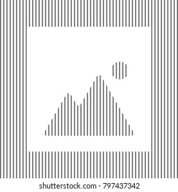 Image sign illustration. Vector. White icon on grayish striped background. Optical illusion.