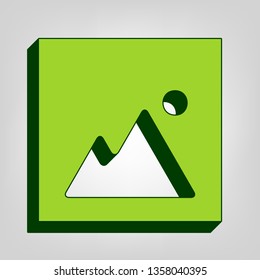 Image sign illustration. Vector. Yellow green solid icon with dark green external body at light colored background.