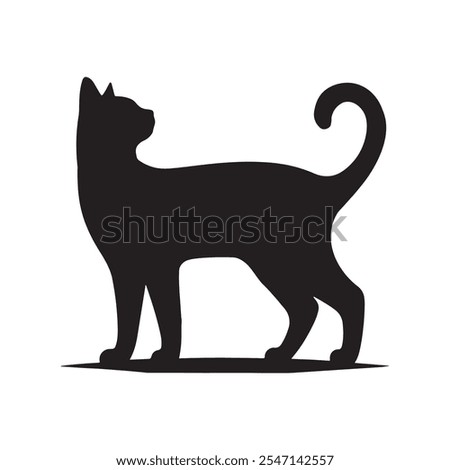 The image is a silhouette of a cat. The cat appears to be in a crouched or slightly arched position, suggesting alertness or readiness. 