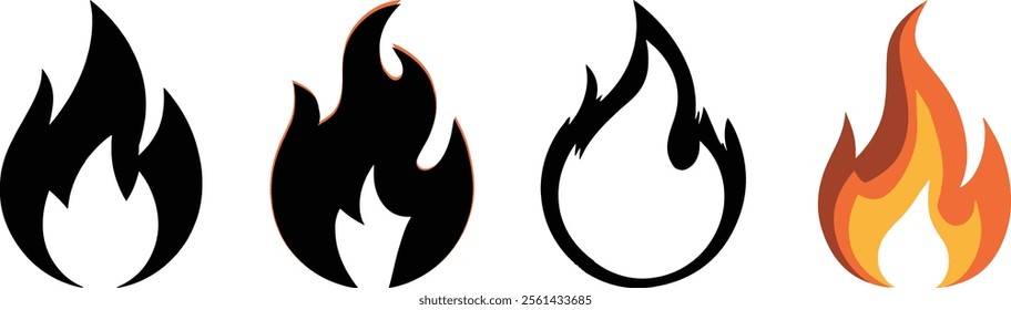 Image of silhouette Fire vector icon set on transparent background