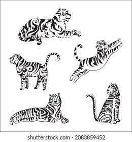 An image of a silhouette of tigers on a white background (vector)