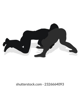 Image of a silhouette of a wrestler athlete in a fighting pose. Greco Roman wrestling, combating, duel, fight, martial art, sportsmanship