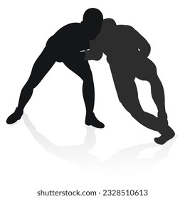 Image of a silhouette of a wrestler athlete in a fighting pose. Greco Roman wrestling, combating, duel, fight, martial art, sportsmanship