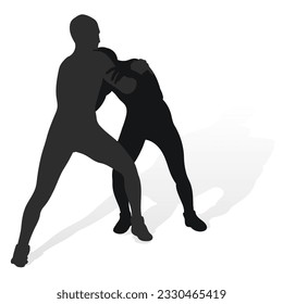 Image of a silhouette of a wrestler athlete in a fighting pose. Greco Roman wrestling, combating, duel, fight, martial art, sportsmanship