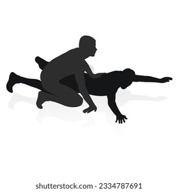 Image of a silhouette of a wrestler athlete in a fighting pose. Greco Roman wrestling, combating, duel, fight, martial art, sportsmanship