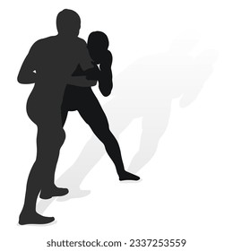 Image of a silhouette of a wrestler athlete in a fighting pose. Greco Roman wrestling, combating, duel, fight, martial art, sportsmanship