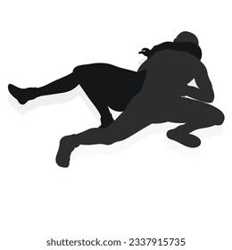 Image of a silhouette of a wrestler athlete in a fighting pose. Greco Roman wrestling, combating, duel, fight, martial art, sportsmanship