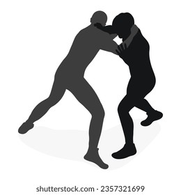 Image of a silhouette of a wrestler athlete in a fighting pose. Greco Roman wrestling, combating, duel, fight, martial art, sportsmanship