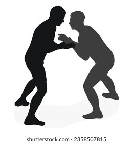 Image of a silhouette of a wrestler athlete in a fighting pose. Greco Roman wrestling, combating, duel, fight, martial art, sportsmanship