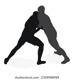 Image of a silhouette of a wrestler athlete in a fighting pose. Greco Roman wrestling, combating, duel, fight, martial art, sportsmanship