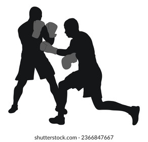 Imagen de siluetas de atletas de boxeo, combatientes de la MMA. Boxeo, combates, luchas internas, peleas fuera de combate, pugilismo, duelo, anillos, artes marciales mixtas, mamá, deporte  
