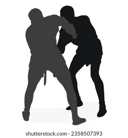 Image of silhouettes sambo athletes in sambo wrestling, combat sambo, duel, fight, fistfight, struggle, tussle, brawl, jiu jitsu. Martial art, sportsmanship