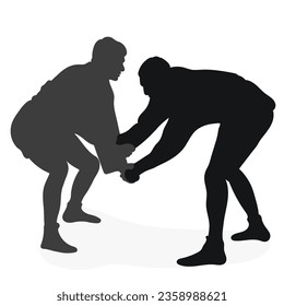 Image of silhouettes sambo athletes in sambo wrestling, combat sambo, duel, fight, fistfight, struggle, tussle, brawl, jiu jitsu. Martial art, sportsmanship