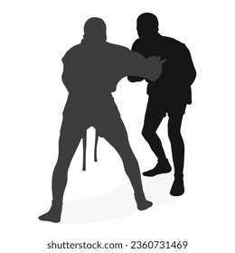 Image of silhouettes sambo athletes in sambo wrestling, combat sambo, duel, fight, fistfight, struggle, tussle, brawl, jiu jitsu. Martial art, sportsmanship