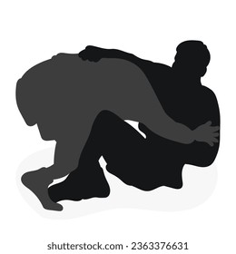 Image of silhouettes sambo athletes in sambo wrestling, combat sambo, duel, fight, fistfight, struggle, tussle, brawl, jiu jitsu. Martial art, sportsmanship