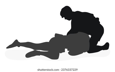 Image of silhouettes sambo athletes in sambo wrestling, combat sambo, duel, fight, fistfight, struggle, tussle, brawl, jiu jitsu. Martial art, sportsmanship