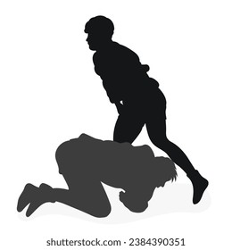 Image of silhouettes sambo athletes in sambo wrestling, combat sambo, duel, fight, fistfight, struggle, tussle, brawl, jiu jitsu. Martial art, sportsmanship